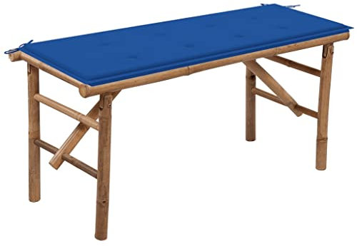lvssiao Gartenbank Friesenbank, Parkbank, Klappbare Gartenbank mit Auflage 118 cm Bambus Deko Blumenbank Ideal für Garten und Stadt Blau