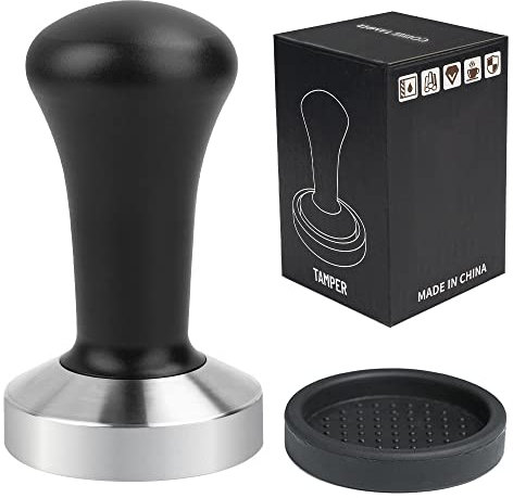 Ezebesta 53mm Kaffee Tamper Schwarz Aluminium Griff und 304 Edelstahl Base Espresso Barista Stempel Fuer Siebträger Kaffeemaschine Zubehör