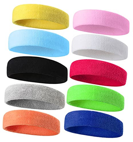 10 Stück Sport Stirnband,Stirnband Damen Herren Schweißband Stirnband,Baumwoll Stirnbänder Elastische Stirnbänder, für Laufen Radfahren,Fitness Mehrfachfarbe