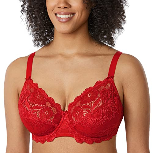 DELIMIRA Femme Soutien Gorge Grande Taille Dentelle | Avec Armature, Sans Rembourré, Couverture Intégrale