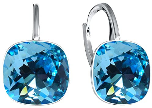 Damen Hängen Ohrringe Silber 925 mit Marken Kristalle Zirkonia - Schmuck Echt Silberne Hängende Ohrhanger für Frauen und Mädchen - Hängeohrringe Ideal Geschenk (Aquamarine)