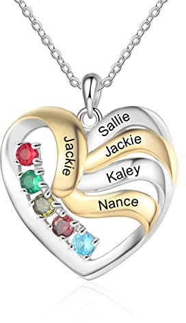 lorajewel Personalised Heart Necklace Name Necklace 925 Silver Necklace for Mum Girlfriend Wife Necklace Silver Gold Personalised Jewellery for Mother's Day Valentine's Day Christmas (Silver-5 name)