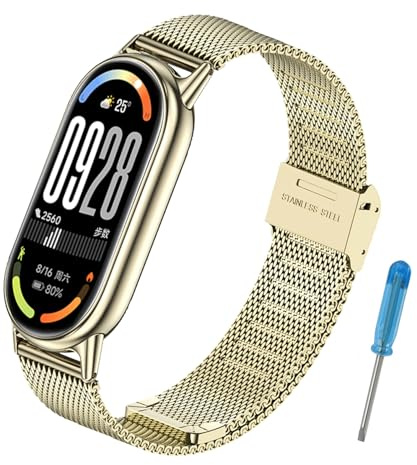 Xisair Armband Kompatibel mit Xiaomi Band 10/9 / 8 Edelstahl Metall Ersatzband für Miband 8/9/10 Armband Schnellverschluss, Wasserdicht, Atmungsaktiv, Männer, Frauen