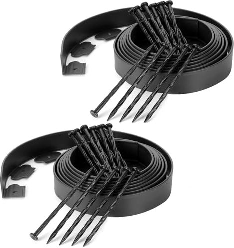 ZDYNASTY Border Edging, Garden Edging Border Plastic,10M Flexible Law Edging with Strong 30 Garden Pegs for Garden Border Edging Ideas, 5cm Height, Black