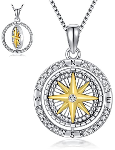 Seiyang Friendship Gifts for Women, Best Friend Friendship Necklace Jewellery Birthday Gifts，925 Sterling Silver Compass Pendant Necklace for Women…