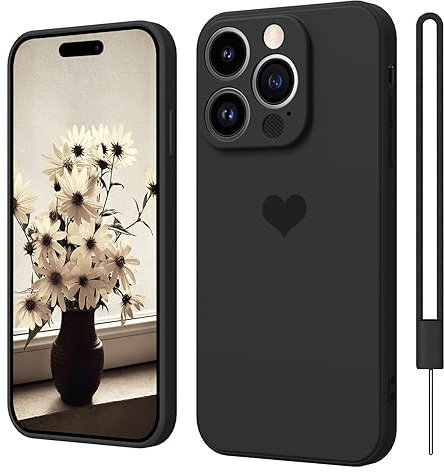 iPhone 15 Pro Max Hülle Silikon Case mit Herz, SupVict Hanyhülle iPhone 15 Pro Max Ultra Dünn mit Microfiber, Kratzfeste Rundumschutz Case Stoßfest Slim Schutz Hülle für iPhone 15 Pro Max 6.7''Schwarz