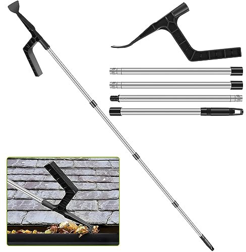 Outil de nettoyage de gouttière avec poignée de poteau d'épissure de 179,8 cm, brosse de nettoyage amovible pour gouttière, brosse de nettoyage amovible et pelle pour toiture, outil de nettoyage