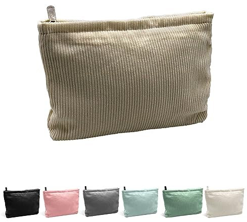 YEJAHY Petite Trousse de Maquillage, Trousse à Maquillage en Velours côtelé, Sac de Rangement pour Organisateur de Pochette de Maquillage, Organisateur de Trousse de Toilette de Voyage (Kaki)