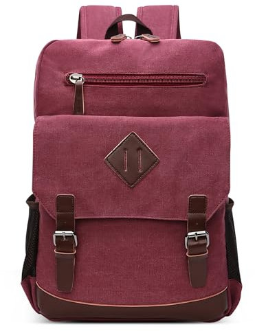 DEEVORCA Retro Canvas Man Backpack Fashion Large Capacity Knapsack Bag for 17.3 inches Laptop Multiple Pockets Daypack for Casual Work Camping Street Daily Vintage Men Rucksack Bag Red