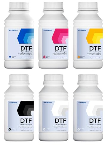 PUNEHOD DTF Tinte 250 ml für PET-Film-Wärmeübertragungsdruck, DTF Tinte Nachfüllpackung für DTF-Drucker L1800 DX5 DX7 XP600 I3200 TX800 inkl. CMYKWW6 x 250 ml