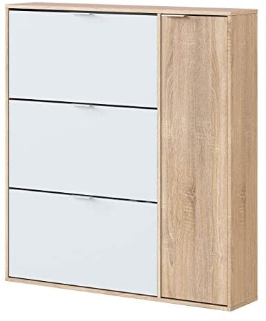 HOGAR24 ES Zapatero 4 Puertas y baldas, Capacidad 30 Pares, Color Roble Canadian y Blanco