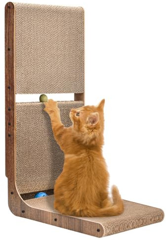 LIFLIX Rascador para gatos, 69 cm, tabla rascador en forma de L, con juguete de pelota, muebles rascadores de cartón de alta calidad