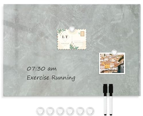 DOLLAR BOSS Magnetic Board Whiteboard 50 x 70cm Magnetic Board for Wall, Magnetic Notice Board Dry Erase Memo Board, Include 4 Magnets 2 Dy Erase Markers, Concrete Print