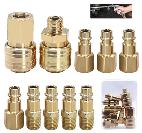 ZHIYUQL® 10 Stück Druckluftkupplung 1/4 Zoll Verbinder Druckluft Kupplungen 1/4 BSP Schnellkupplung für Druckluftanschluss, Luftleitung Schläuch, Kompressor Fitting, mit Box
