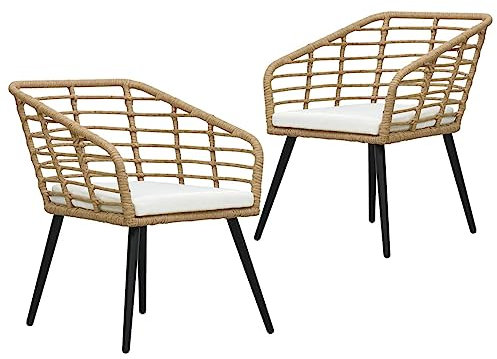 ShGaxin Gartenstühle, 2 Stück, mit Kissen, Polyrattan, Eiche, Gartenstühle, Outdoor-Stühle