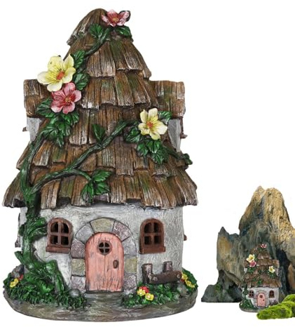 Qutalmi Feentür Und Baumtür Für Gärten, Miniatur Feentür Wichteltür, Harz Feengarten Harz Miniatur Elfen Tür, Elfentür Baum Baumstamm Deko, Kunstskulptur, Gartendeko Mit Zubehör