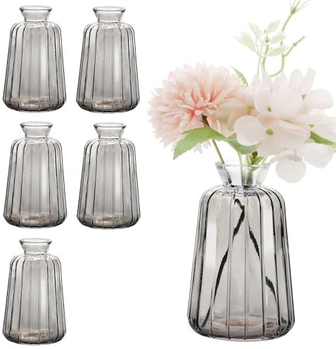 Avmvnvc 6 PCS Jarrones de Cristal, Jarrones para Decoración de Mesa de Boda - Floreros Decorativos Modernos Mini Jarrones de Mesa Decorativos Modernos Floreros Pequeños Decorativos, Gris