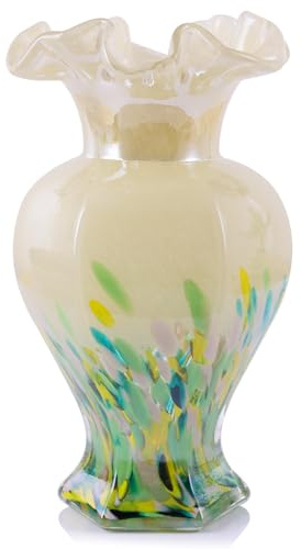 LCCCK Vase en verre vert de 24 cm de haut - Magnifique vase en verre soufflé à la main - Vases décoratifs pour centres de table - Art en verre moderne de Murano - Vase vert pour décoration de maison
