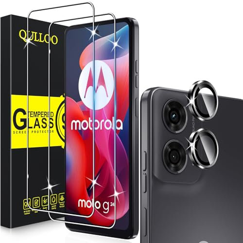 QULLOO Verre Trempé pour Motorola Moto G24 5G [2 Pièces] + Caméra Protecteur [1 Pièces], Protecteur D'écran Ultra Résistant Dureté 9H Film Protection Écran HD Transparent
