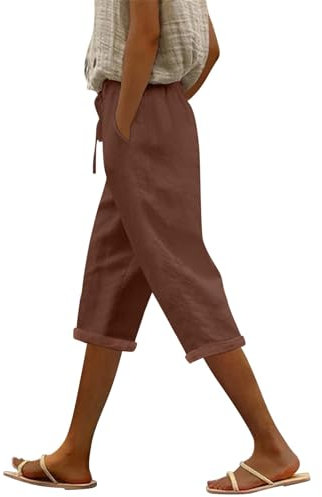 liaddkv Pantaloni da donna a tre quarti, larghi, taglie grandi, per il tempo libero, da donna, con coulisse, pantaloni Capri in tinta unita, per attività all'aria aperta, con tasca, pantaloni sportivi