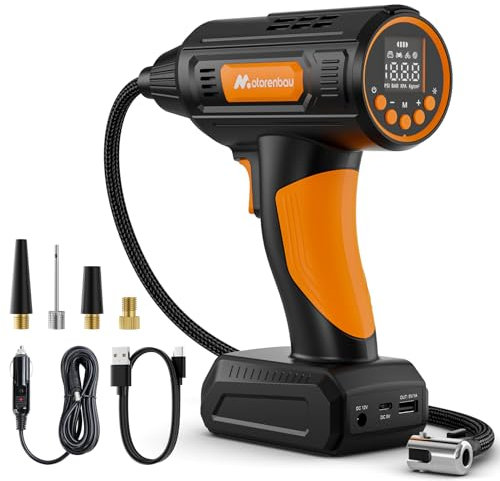 Motorenbau Auto Compressore Aria Portatile Pompa per Pneumatici con Luce LED, Auto Stop, Adatta per Auto, Moto,Biciclette,Basket con manometro