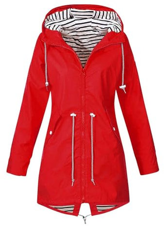 Ciré Femme Imperméable Coupe Vent Vestes De Randonnée Taille Longue Veste Impermeable Femme Capuche Poncho en Impermeable Cire Vêtements Mes Commandes 1#Rouge M