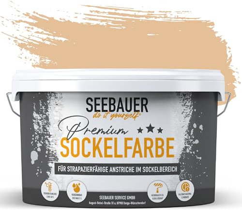 SEEBAUER diy Sockelfarbe Orange 5L für Außen (No. 521 Tangerine Temptation) Rissfüllende Spezialfarbe für Fassade, Sockel und Dach - Geeignet für Putz, Mauerwerk und Beton - Wetter- & UV-beständig