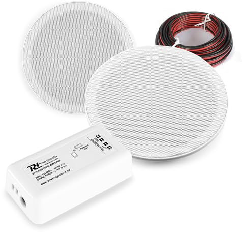 Power Dynamics Marine Ceiling Speakers Kit - Bluetooth Weatherproof Outdoor Speaker System, Bathroom and Kitchen Audio with BT10 Amplifier for Home, Garden, Boat Installation