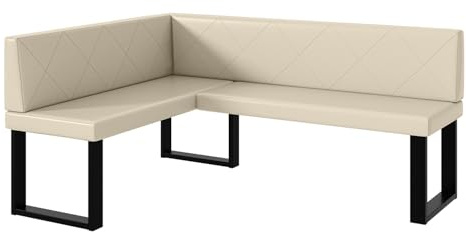 MEBLINI Eckbank für Esszimmer - Küchenbank - Essecke - Sitzecke Küche - ERIC - U-Beine 128x168x87cm Links - Creme Kunstleder