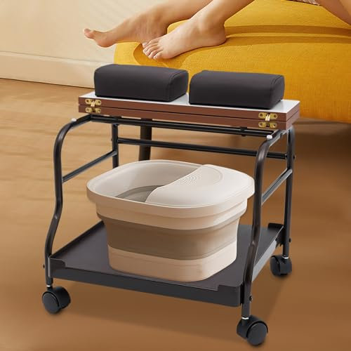 WindWilder Beinauflage Fußstütze mit Zusammenklappbare Brett, 4 Universalrad, Tragfähigkeit 18kg/40lbs, Fußbad Spa Portable Trolley Wagen für Fußstütze Pediküre Maniküre Massage Salon (Schwarz)