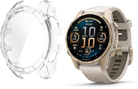 HOMTERN Schutzhülle für Garmin Fenix 8 43 mm AMOLED, kristallklare harte PC-Hülle mit gehärtetem Glasfilm, vollständig abgedeckt, stoßfest, kratzfest, Displayschutzfolie
