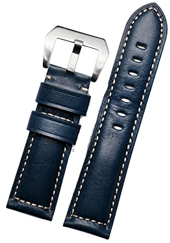 AHGDDA 20mm 22 mm 24 mm 26 mm echter Leder Retro Man Uhrenband für Panerai PAM111 441 Kaufmanns -Wachband -Handgelenksgurt(Retro blue silver,22mm)