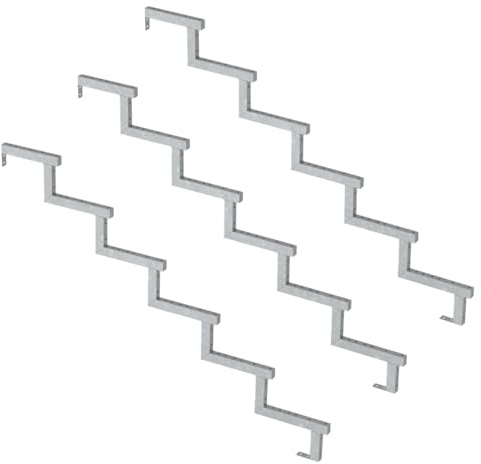 3er Set Stahl Treppenwange 6 Stufen - Option für Setzstufen-Höhe 102cm
