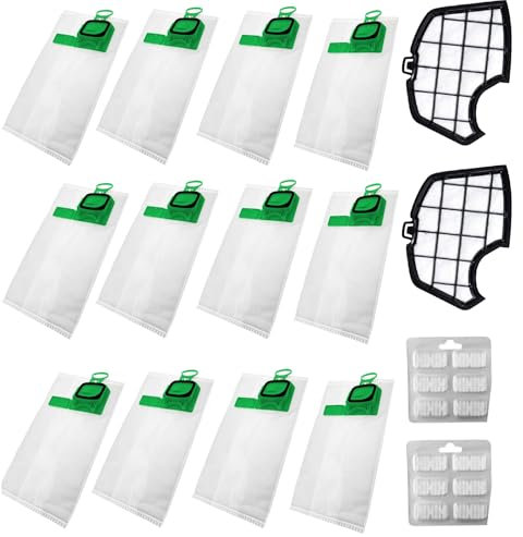 VOLTIX 12Pcs Sacchetti per Folletto VK140/VK150 + 2 Filtri Griglia Motore | Kit di Ricambi Compatibili con VK140/VK150| Alta Efficienza Filtro Polvere (12)