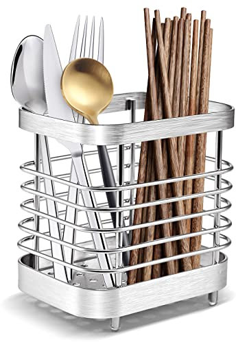 Sink Caddy, Stainless Steel Cutlery Storage Rack, Anti-Rust Sink Tidy Cutlery Drainer, Kitchen Utensil Holder Kitchen Sink Organisers for Knife Fork Chopsticks Storage Space saving Utensil Rack (02)