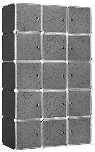HOMCOM DIY Kleiderschrank Regalsystem mit 2 große und 9 kleinen Würfeln DIY-Würfelregal, Schuhregal, Aufbewahrungsregal für Büchern Spielzeug Schwarz 111 x 47 x 183 cm