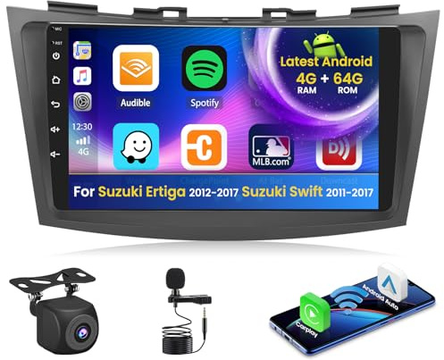 Inefala Android 15 Autoradio für Suzuki Ertiga 2012-2017 Suzuki Swift 2011-2017 4+64G mit Wireless CarPlay Android Auto, 9'' Bildschirm Unterstützung FM RDS 32EQ GPS Bluetooth WiFi SWC Rückfahrkamera