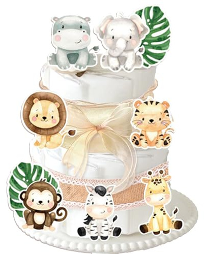 Jungle It's A Boy Baby Shower Diaper Cake Decorating Kit Baby Shower Gender Reveal Party Supplies Nappy Display Base Nursery Decor Newborn Celebration Topper Set