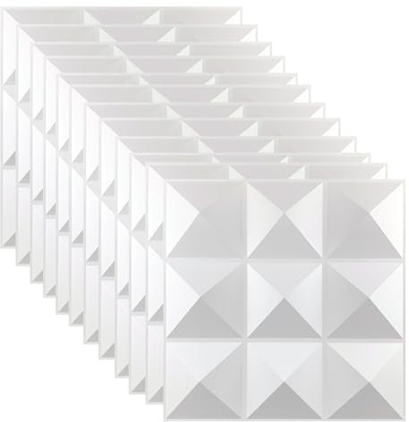3D Wandpaneele 3D Paneele PVC Platte 3D Wasserkastanie Wandpaneele 3D Wall Panels Fassadenverkleidung Deckenplatten Gaming Wall Panels Paneele Konisch Tapete Weiß für Wohnzimmer, Schlafzimmer 12 Stück