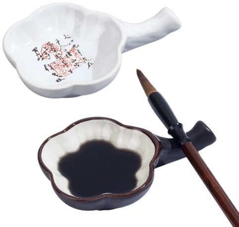 PH PandaHall 2pcs Encrier Plateau à Encre en Céramique Encrier Multifonctionnel en Porcelaine avec Porte Pinceau pour Calligraphie Chinoise et Japonaise