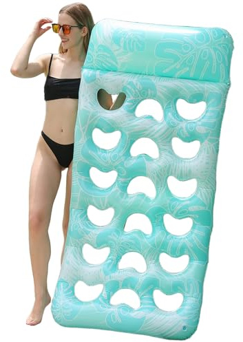 Ruwshuuk Flotteur De Repos pour Piscine | Gonflable De Piscine avec Tête Intégrée | Radeau Imperméable Design Motif Feuille pour Parc Aquatique, Voyage, Jardin ou Fêtes