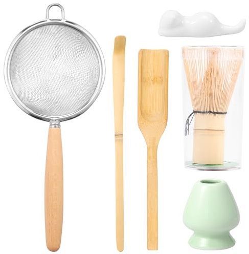 6Pcs Matcha Tea Set with Whisk Holder Scoop Spoon Mesh Sifter Scoop Holder Matcha Whisk Kit Traditional Japanese Tea Ceremony Set for Beginners and Enthusiasts