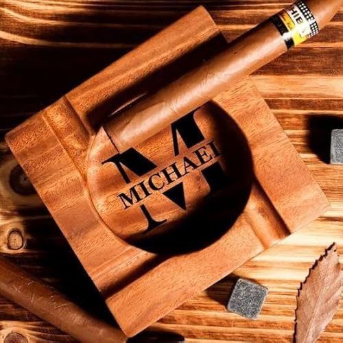 Personalisierter Zigarren Aschenbecher für Männer - Benutzerdefinierter Aschenbecher aus Holz mit Name/Text - Aschenbecher für Draussen Home - Personalisierte Geschenke für Männer, Ehemann, Vatertag
