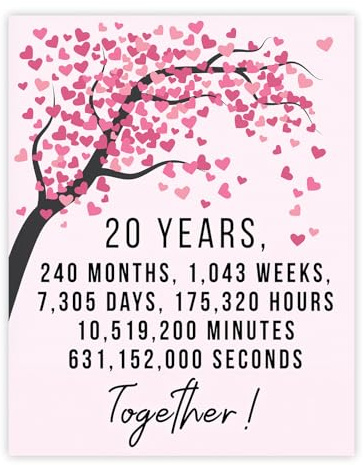 Stuff4 Poster zum 20. Hochzeitstag, ungerahmt – 20 Jahre 240 Monate – Happy 20th Wedding Anniversary Niedliche Geschenke für Freundin, Ehemann, Begleiter, Ehefrau, Partner, Freund, 20,3 x 25,4 cm