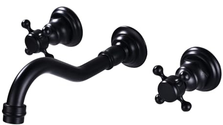 FQYEP Grifo Empotrado Lavabo de Doble Manija Grifo Baño Pila Vintage 3 Orificios de Latón,Negro