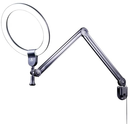 Daylight Aura On Arm™ Ring Lamp – 4,500 Lux at 30cm, 90+ CRI, 6,000K Daylight LEDs, Extendable 145cm Arm, Continuous Dimmer, Wall/Table Mountable, Pivoting Head – Black