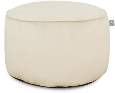 rucomfy Beanbags Luxury Round Velvet Pouffe Bean Bag - Large Footstool Ottoman for Living Room or Bedroom - Lightweight & Durable - W55cm x H38cm - Cream