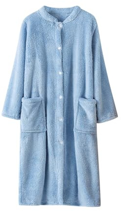 Flodxo Ladies Fluffy Dressing Gowns Warm and Cosy Lightweight Bathrobe Winter Soft Fleece Housecoat Long Sleeve Button Down Long Cardigans with Pockts Teddy Bear Plush Dressing Gown
