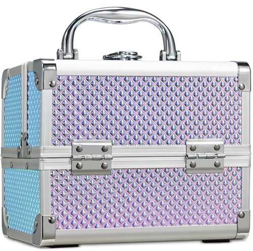 Joligrace Girls Makeup Box with Mirror Cosmetic Case Jewelry Organiser Light Weight Lockable with Keys (Purple)