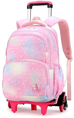 Sac à dos à roulettes pour fille ,Cartable à Roulettes Primaire ,Poignée réglable ,Plusieurs poches avant ,Avec compartiment pour bouteille d'eau,Imperméable ,pour Quotidien et Voyage 6-12 Ans